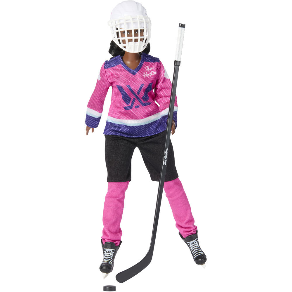 Barbie Tim Hortons PWHL Fashion Doll in Pink, Purple, & Teal Hockey Jersey