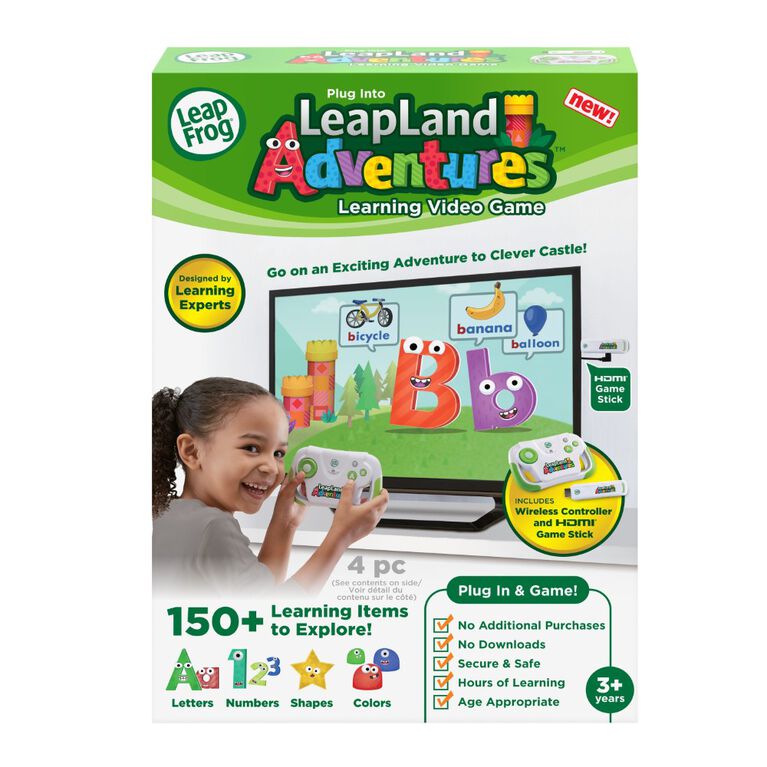 LeapFrog L'aventure LeapLand- Edition anglaise, Jeu vidéo d’apprentissage pour téléviseur, contrôleur sans fil avec clé de jeu HDMI brancher 