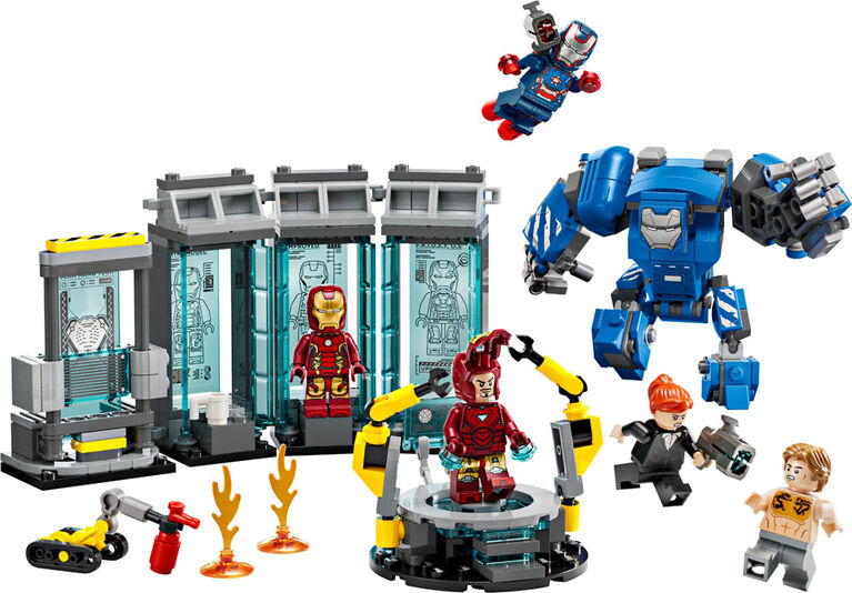 LEGO Marvel Le laboratoire d'Iron Man : la salle des armures, Ensemble de construction de superhéros avec figurines 76315
