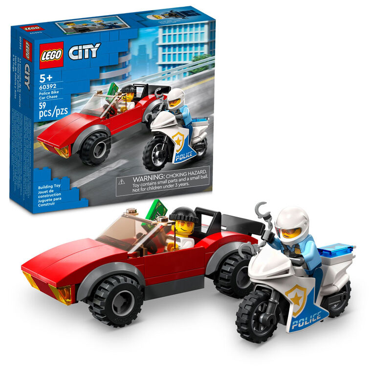 LEGO City La poursuite de la voiture en moto de police 60392 Ensemble de jeu de construction (59 pièces)