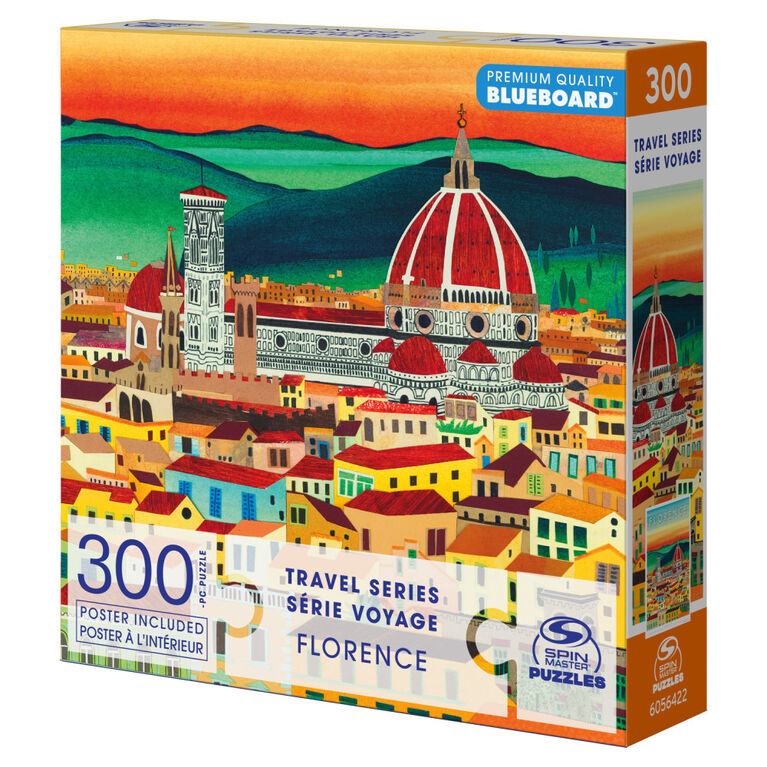 Spin Master Puzzles, Florence Italy 300-Piece Jigsaw Blueboard Puzzle Cathedral Sunset Travel Series with Poster