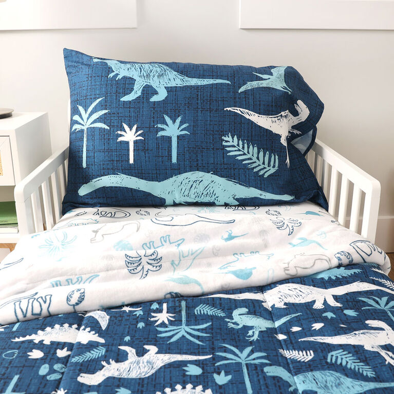 3-Piece Toddler Bedding Set, Blue Dinosaur
