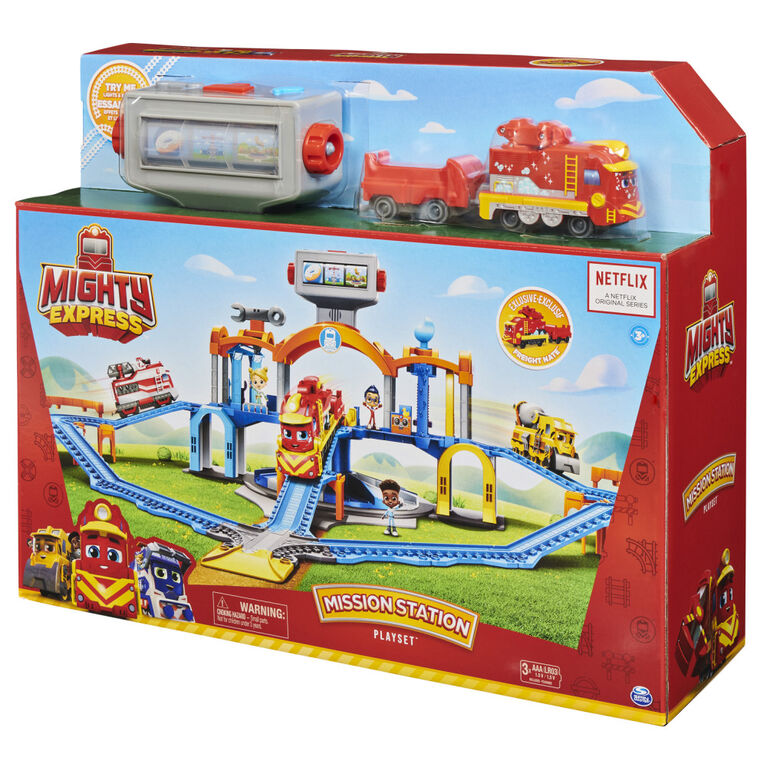 Mighty Express, Train motorisé Nate le rapide avec outil qui fonctionne  vraiment et wagon de cargaison, jouets pour enfants à partir de 3 ans