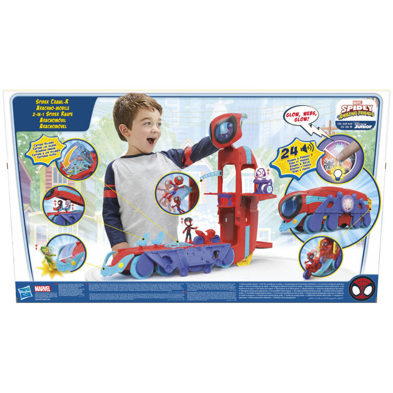Marvel Spidey and His Amazing Friends Spider Crawl-R 2-in-1 Headquarters Playset, Preschool Toy with 2 Modes, Lights, Sounds