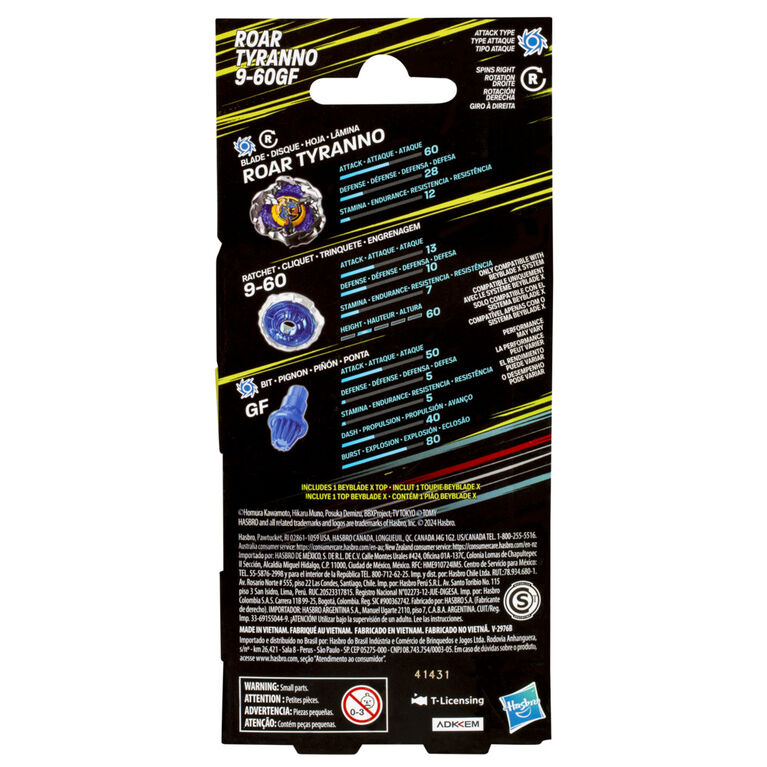 Beyblade X Roar Tyranno 9-60GF Top Booster Pack Set