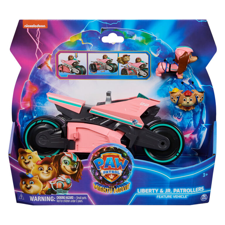 PAW Patrol: The Mighty Movie Motorcycle Toy Vehicle, with Mighty Pups Liberty and Junior Patroller Toy Figures