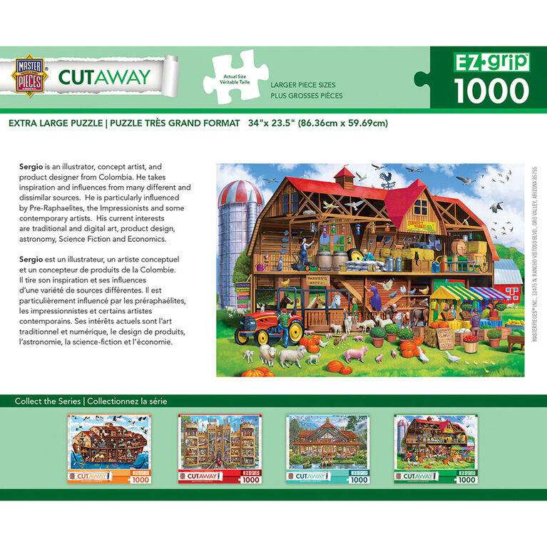 1000PC EZgrip Cut-Away "Family Barn" Large 1000 Piece Jigsaw Puzzle