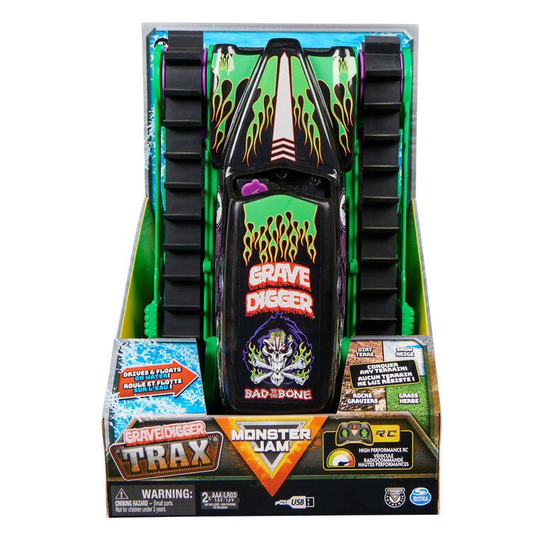 Monster Jam, Official Grave Digger Trax All-Terrain Remote Control Outdoor Vehicle,  1:15 Scale