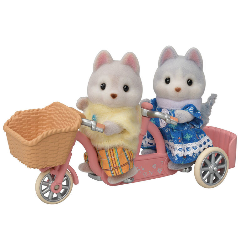 Calico Critters Husky Brother and Sister's Tandem Cycling Set, Dollhouse Playset with Figures and Accessories