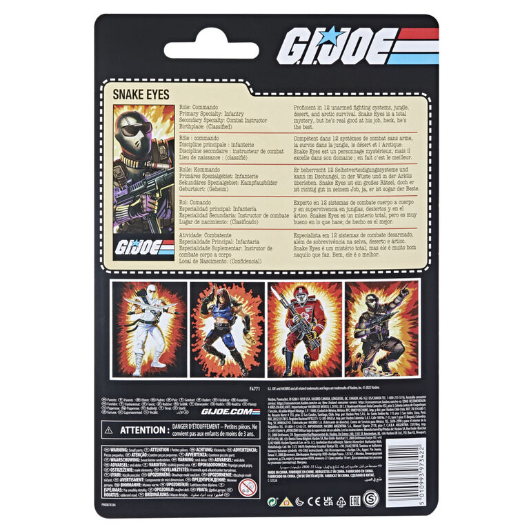 G.I. Joe Classified Series Snake Eyes 6" Action Figure Collectible Toy with Multiple Accessories, Classic Package Art