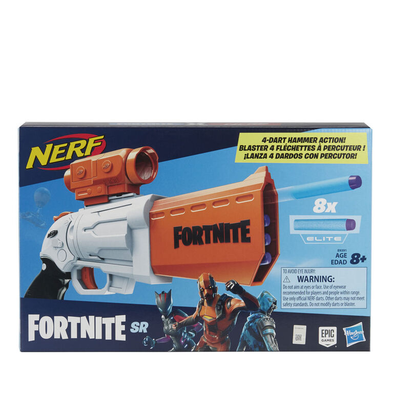 Nerf Fortnite - Blaster SR 4 fléchettes avec percuteur et viseur amovible