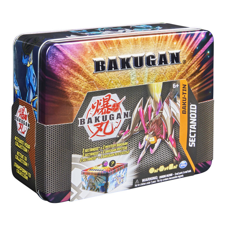 Bakugan Baku-Tin, Sectanoid, Boîte de rangement de collection avec Bakugan mystère, cartes à collectionner