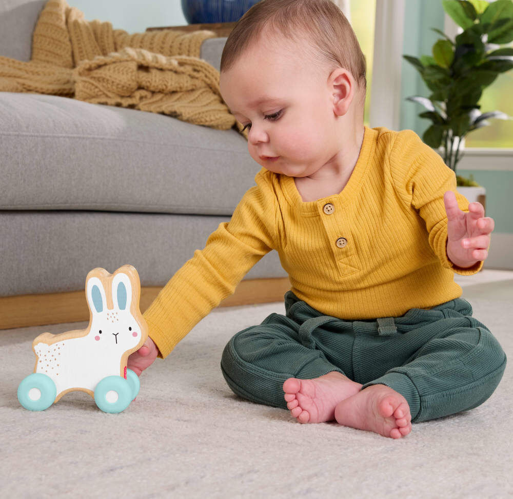 Fisher-Price Lapin à pousser en bois, véhicule pour jeu à 4pattes 1élément en bois