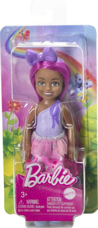 Barbie Chelsea Royal doll with pink hair, colored skirt