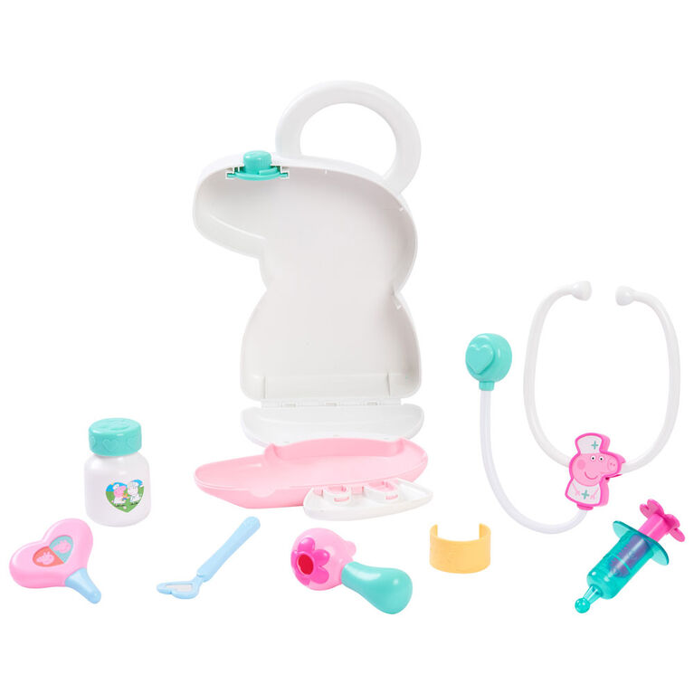 Ensemble de Sacoche de Consultation Peppa Pig avec Poignée de Transport, Trousse de Docteur à 8 Eléments pour Enfants avec Stéthoscope