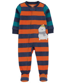 Carter's One Piece Seal Striped Fleece Footie Pajamas Blue  24M