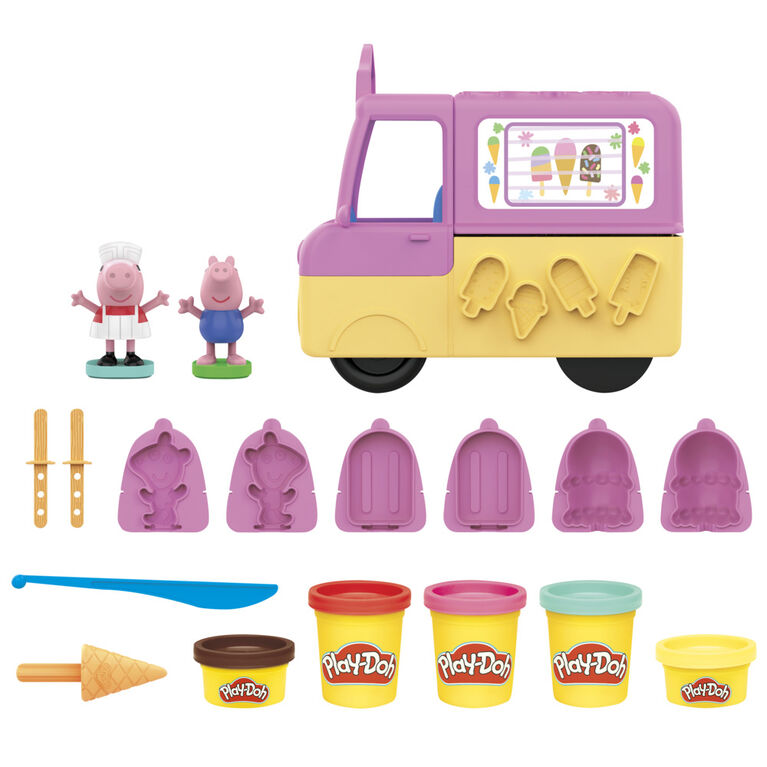 Play-Doh Peppa's Ice Cream Playset with Ice Cream Truck, Peppa and George Figures, and 5 Non-Toxic Modeling Compound Cans