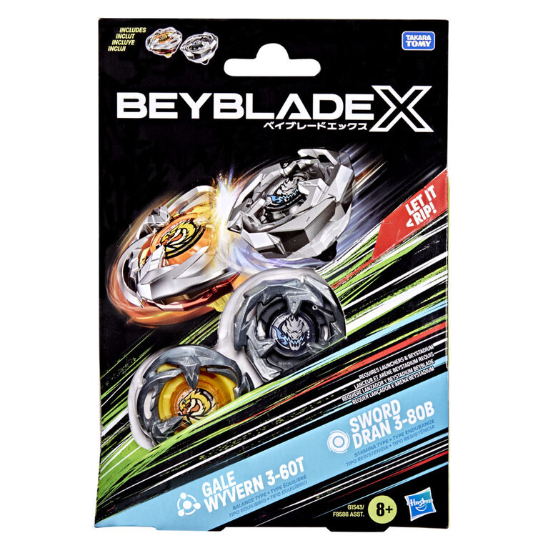 Beyblade X Gale Wyvern 3-60T & Sword Dran 3-80B Dual Pack Set with 2 Right-Spinning Tops; Authentic Takara Tomy Battle Tops