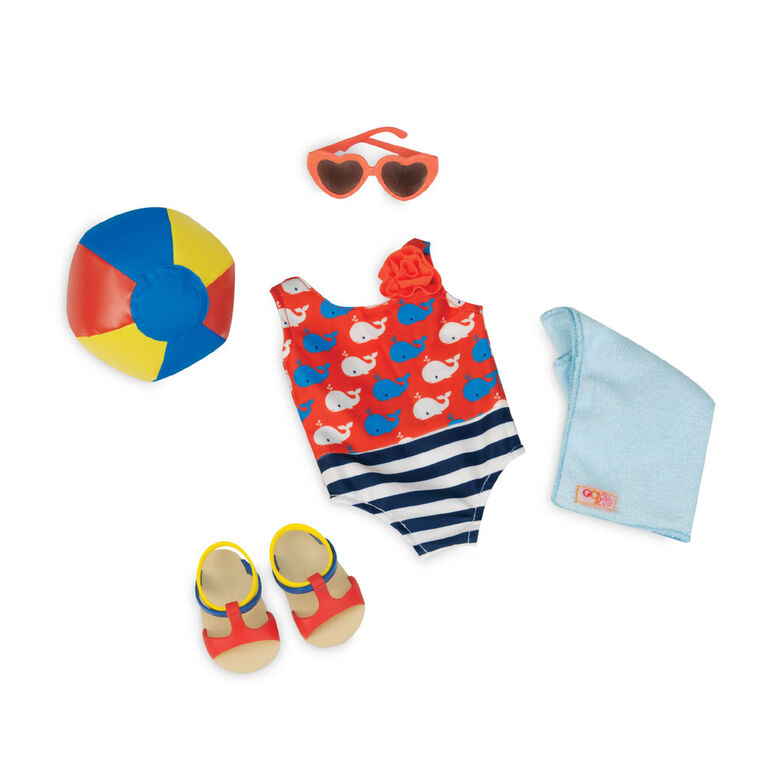 Our Generation, Having A Ball, Beach Ball and Swimsuit Outfit for 18-inch Dolls - English Edition