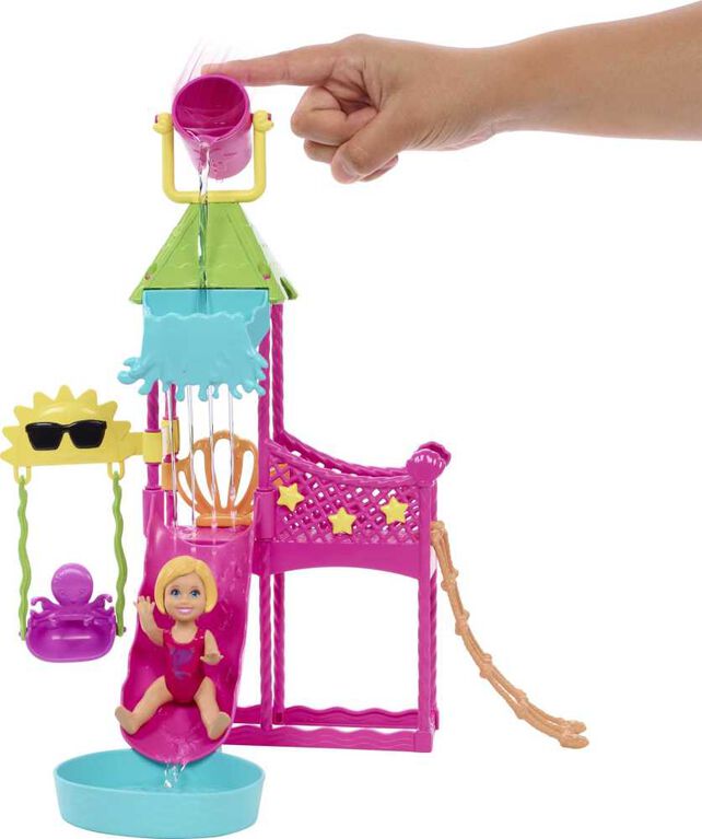 Barbie Toys, Skipper Doll and Waterpark Playset with Working Water Slide and Accessories, First Jobs