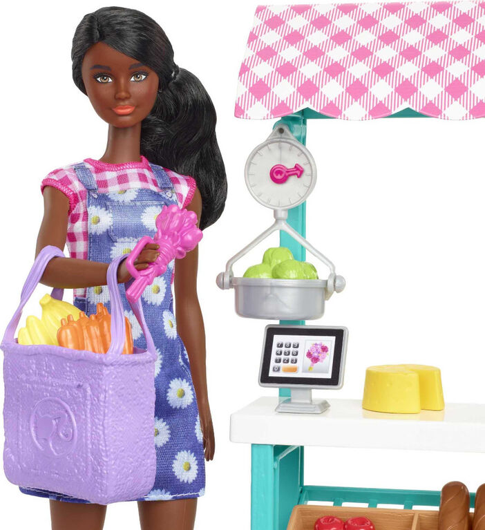Barbie Farmers Market, Doll (Brunette), Stand, Register and More, 3 and Up