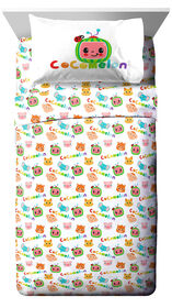 CoComelon 'Animaux' Ensemble de Draps 3-Pièces pour Lit 1 Place, 100% Polyester