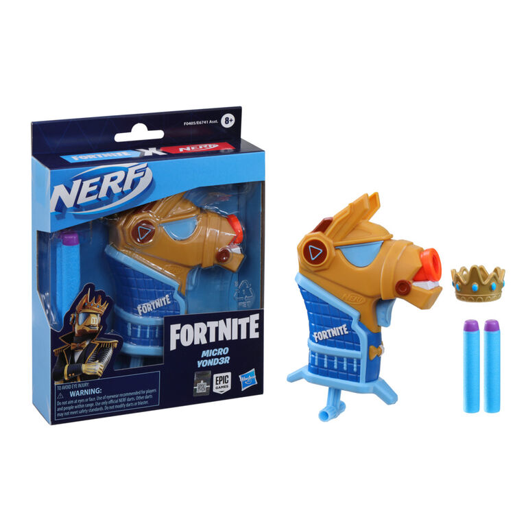 Nerf Fortnite Micro Y0nd3r Mini Dart-Firing Blaster - Fortnite Y0nd3r Outfit Design - Includes 2 Nerf Elite Darts and Removable Crown