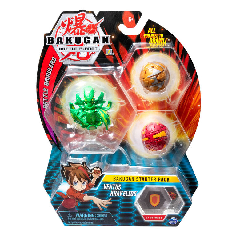 Bakugan Starter Pack 3-Pack, Ventus Krakelios, Collectible Transforming Creatures