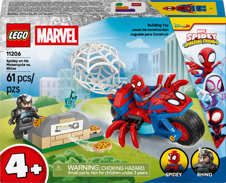 LEGO Marvel Spidey And His Amazing Friends Spidey on his Motorcycle vs. Rhino Toy, Ages 4+ - 11206