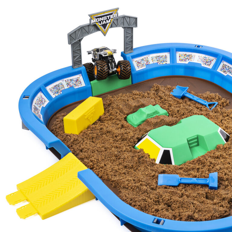 Monster Jam, Coffret Monster Dirt Arena de 60 cm avec 907 g de Monster Dirt et monster truck Monster Jam exclusif en métal moulé à l'échelle 1:64 - Édition anglaise