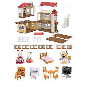 Calico Critters Maison de campagne au toit rouge, maison de poupée avec figurines, meubles et accessoires
