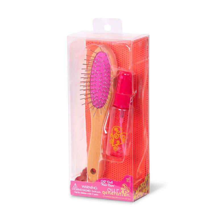 OG Doll Hair Care, Our Generation, Ensemble de brosse à cheveux et de flacon pulvérisateur pour poupées de 18 po