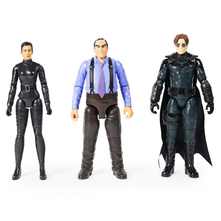 DC Comics, Coffret de 3 figurines articulées Batman avec Bruce Wayne, Selina Kyle et The Penguin de 30 cm