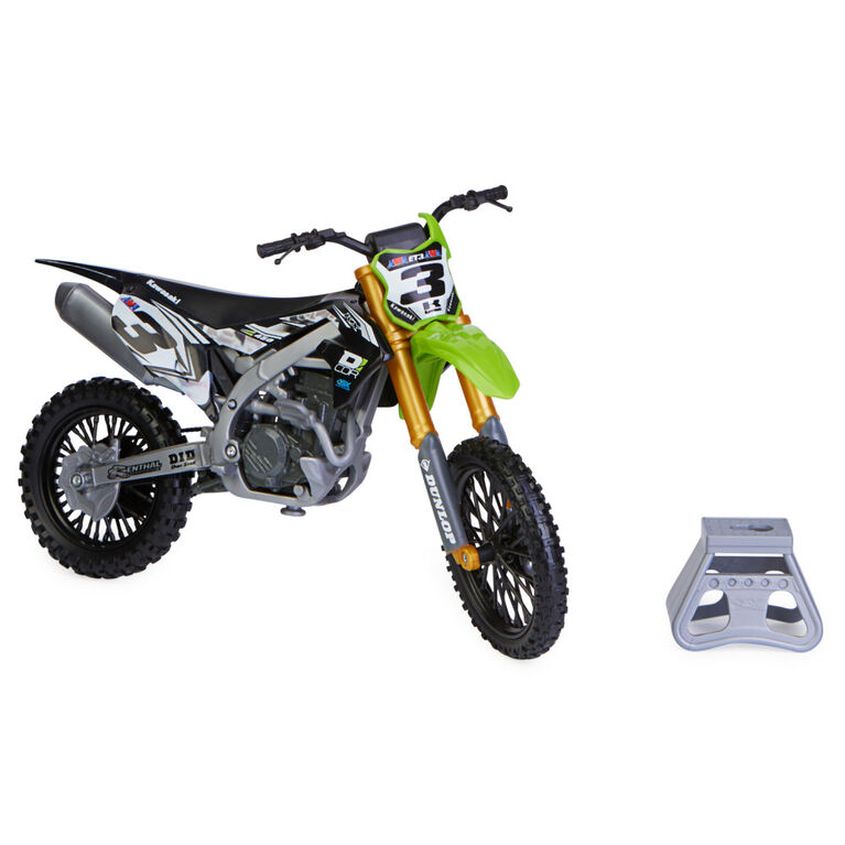 Supercross, authentique réplique de moto en métal moulé à l'échelle 1:10 avec figurine du motocycliste Eli Tomac et socle d'exposition