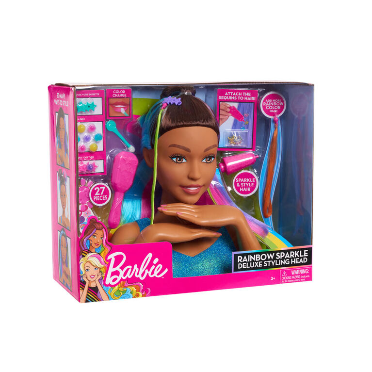 Tete De Coiffure De Luxe Barbie Arc En Ciel Brillante Cheveux