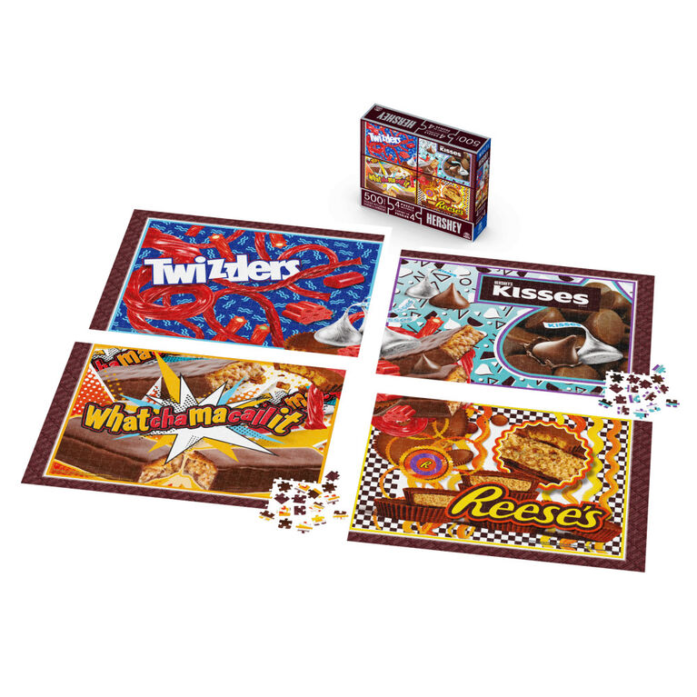 Hershey, Coffret de 4 puzzles de 500 pièces sur le thème des barres chocolatées Hershey, Twizzlers, Kisses, Reese's et Whatchamacallit