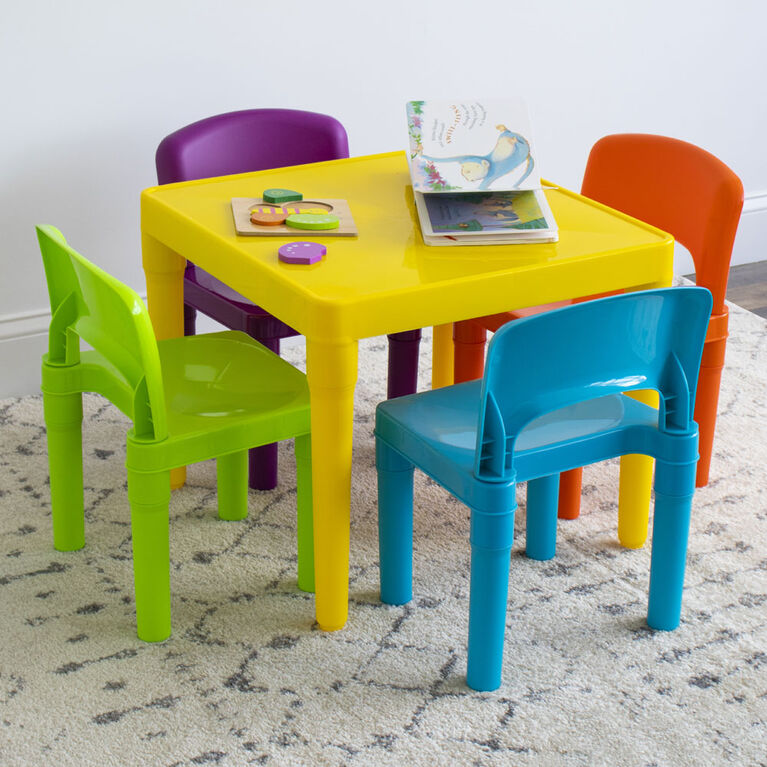 Kids Plastic Table and 4 Chairs, Yellow