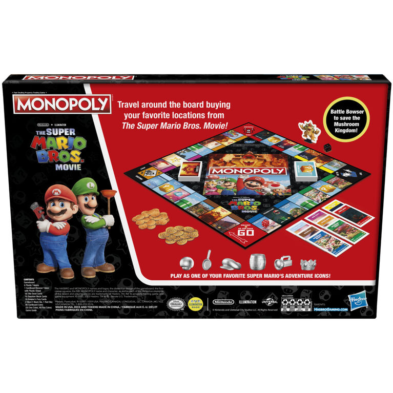 Monopoly : éditon film Super Mario Bros., jeu de plateau pour enfants, inclut pion Bowser