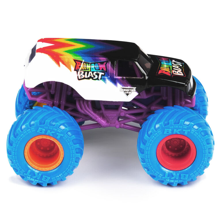Monster Jam, Official Racing Stripes Vs. Rainbow Blast Die-Cast Monster Trucks, 1:64 Scale