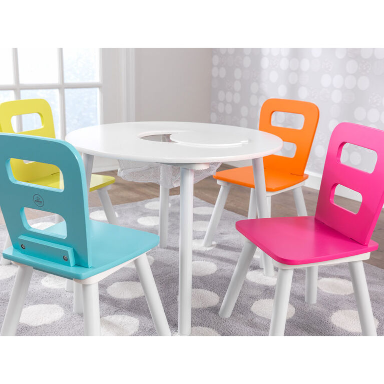 Ensemble table ronde et rangement + 4 chaises