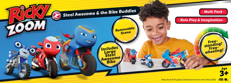 Ricky Zoom: Maxwell & the Bike Buddies 3 Pack - 3 & 4 inch Action Figures - Free-Wheeling, Free Standing Toy Bikes - R Exclusive