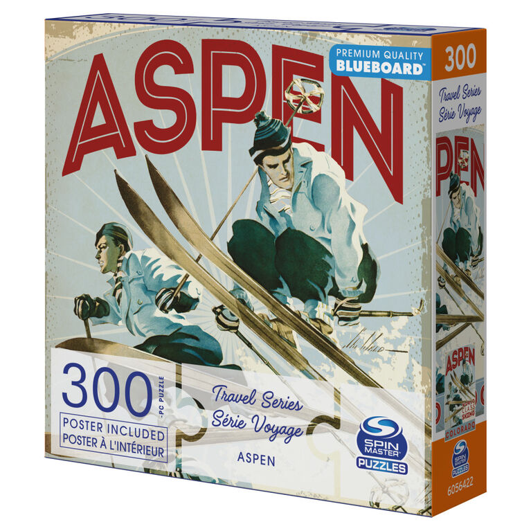 Spin Master Puzzles, Aspen Colorado 300-Piece Jigsaw Blueboard Puzzle Snow Skiing Travel Series with Poster