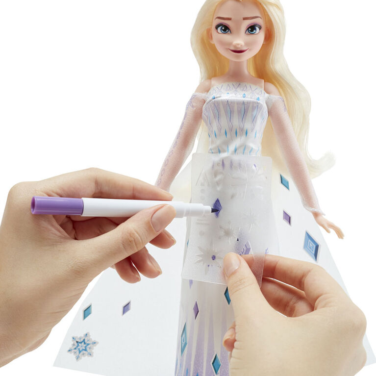 Disney La Reine des neiges 2, poupée mannequin Elsa robe à décorer avec autocollants, marqueur et pochoir