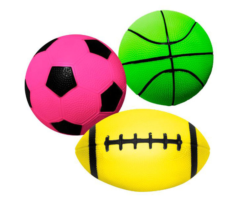 3 Pack Neon Sports Balls Boxed - Les couleurs et les motifs peuvent varier