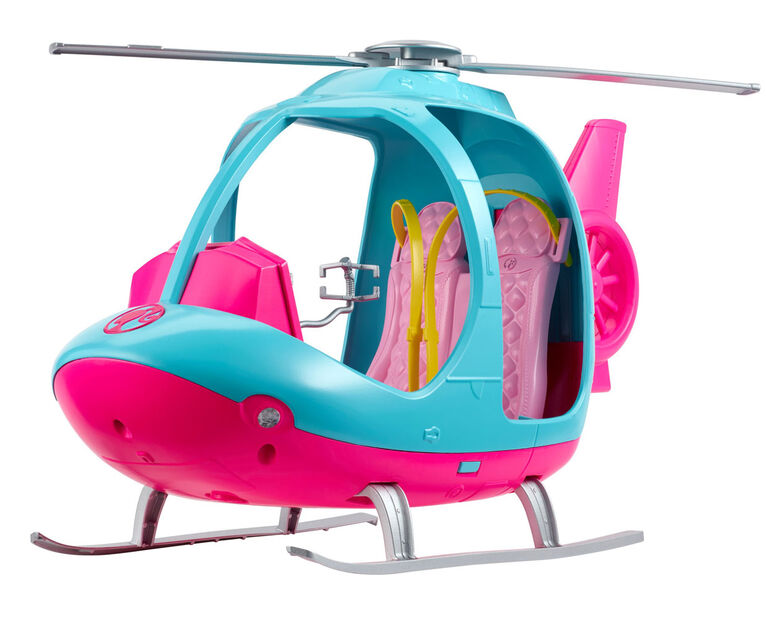 Hélicoptère Barbie, rose et bleu avec hélice qui tourne