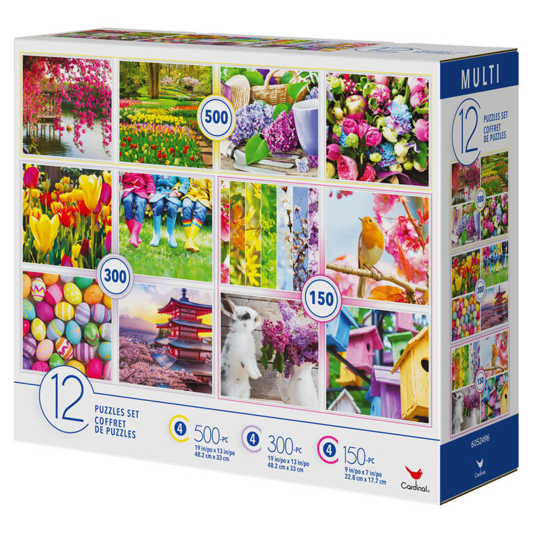 Coffret familial de 12 puzzles pour adultes et enfants, Coloré