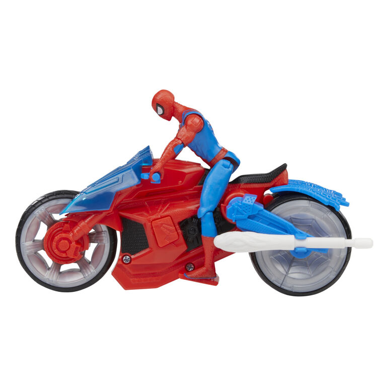 Marvel Spider-Man Arachno-moto lance-toile avec figurine de 10 cm et 2 toiles