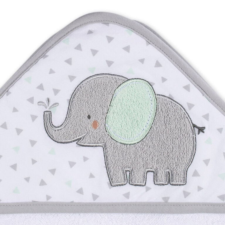Koala Baby - Ensemble de 2 serviettes à capuche et gants de toilette pour bébé - Éléphant blanc et gris