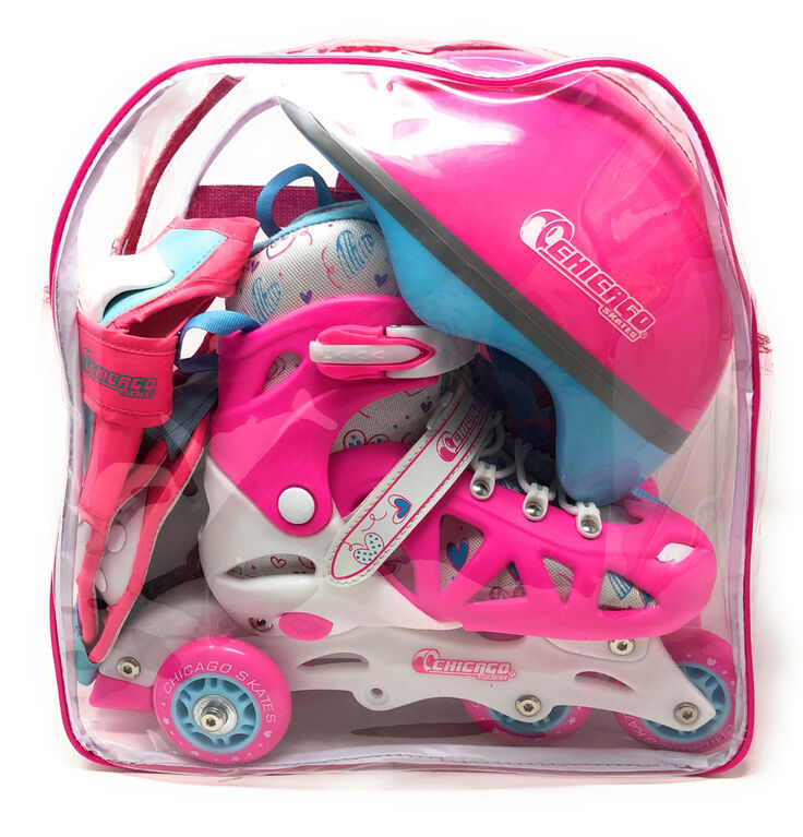 Chicago Skates Adjustable Pink Rollerblade Combo Set Size - 1-4