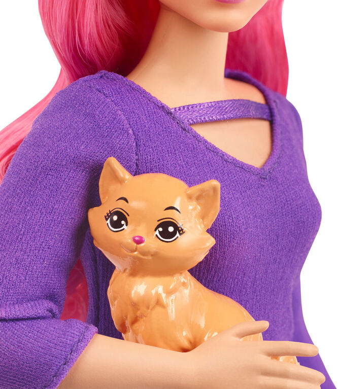 Barbie Daisy Doll, Pink Hair, with Kitten, Guitar, Opening